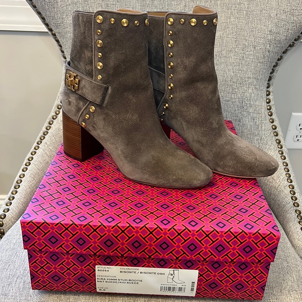 Tory Burch Kira 70mm Stud Bootie Suede 8.5